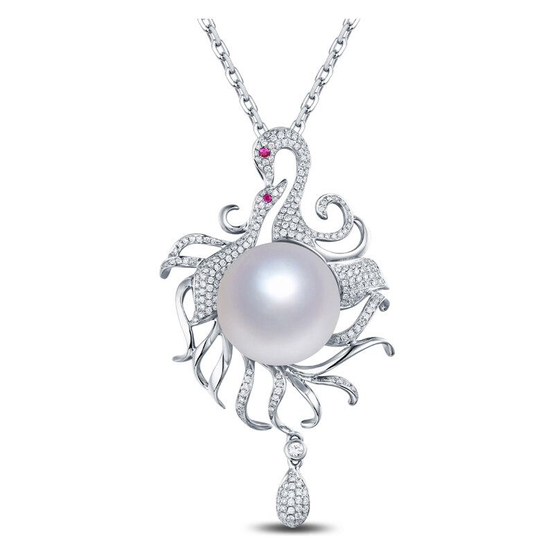 Eppi Perlový zlatý náhrdelník s diamanty a rubíny Manisha