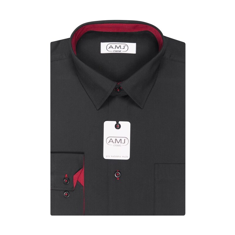 Textil Soldán Pánská košile jednobarevná, černá, dlouhý rukáv, slim fit