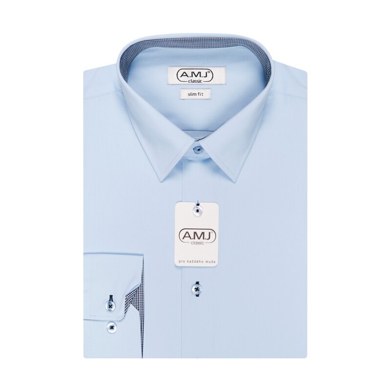 Pánská košile AMJ jednobarevná JDSR46/10, světle modrá, dlouhý rukáv, slim fit