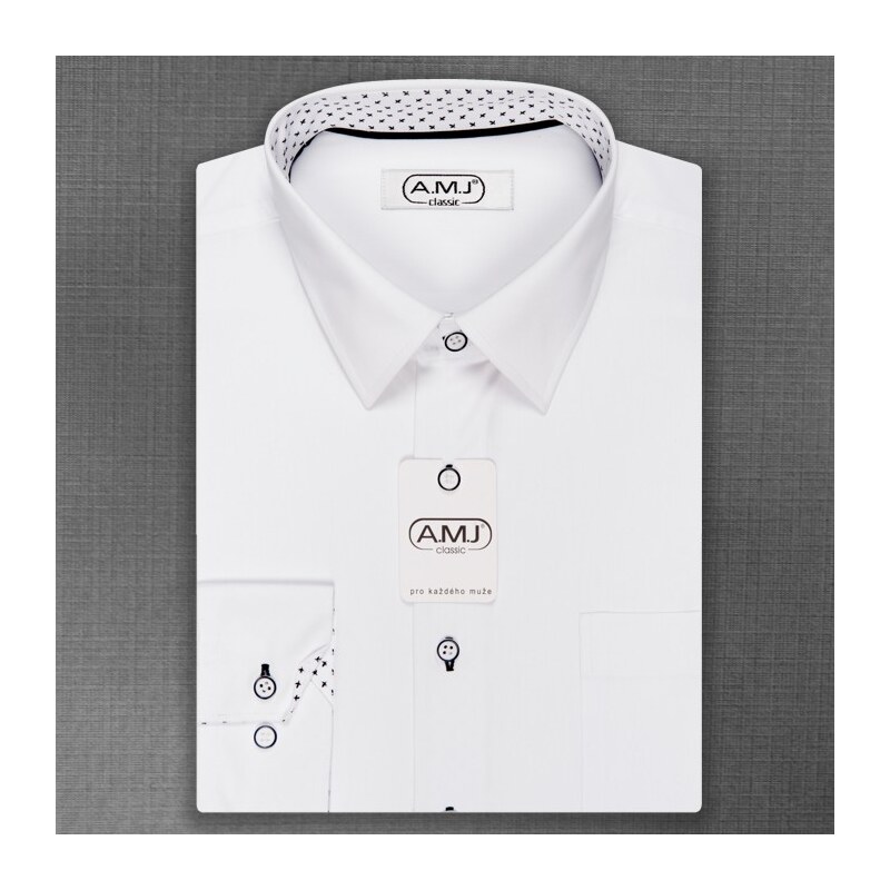 Pánská košile AMJ jednobarevná JDSR18/10, bílá, dlouhý rukáv, slim fit