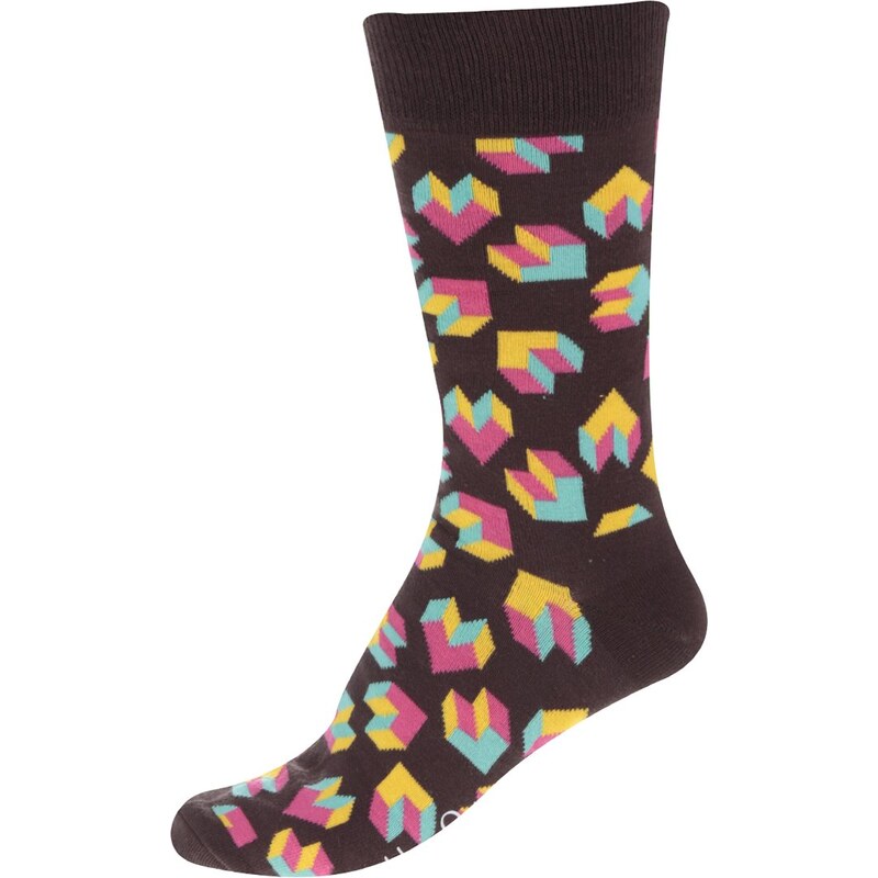 Hnědé pánské ponožky se vzorem Happy Socks Steps