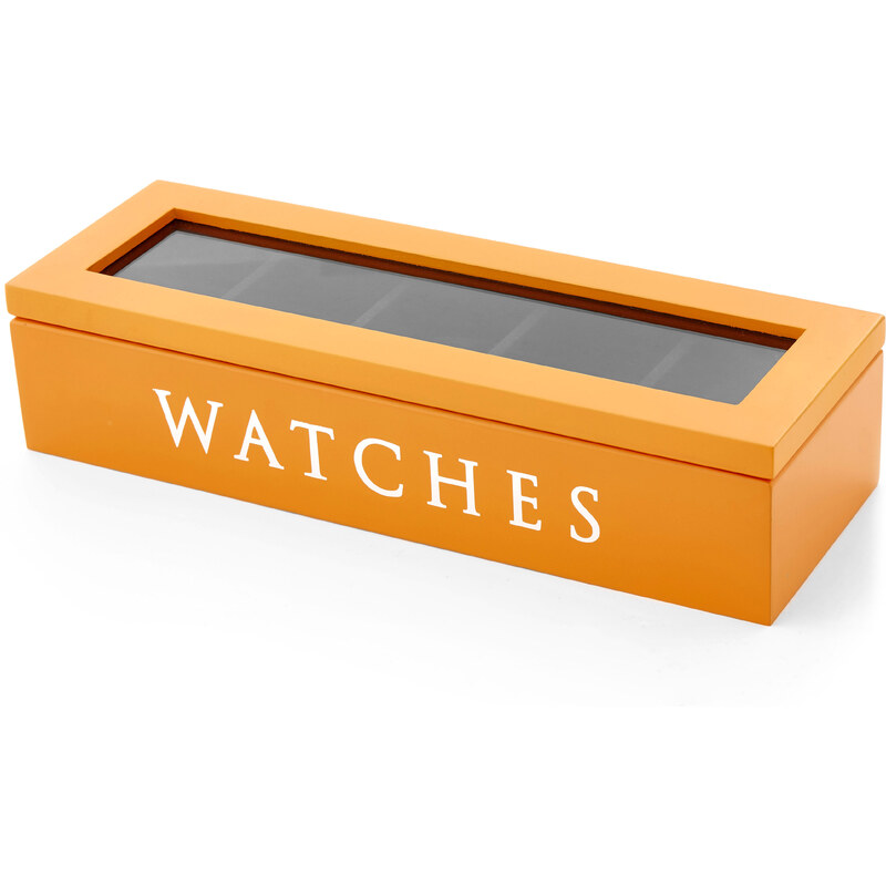 Trendhim Oranžový dřevěný box na 5 náramkových hodinek AE12-5-9323