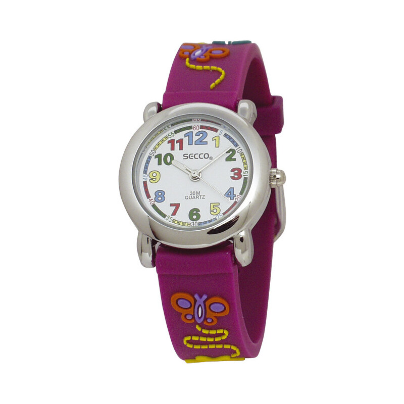 Secco Dívčí hodinky s motýlky - fialové