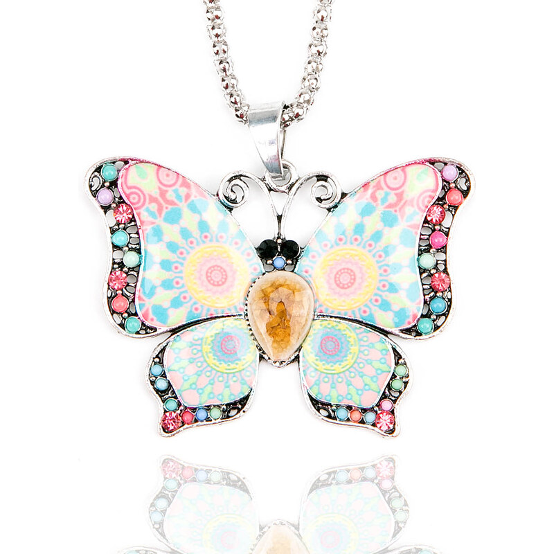 Fashion Icon Přívěsek s řetízkem motýlek s krystalky a korálky