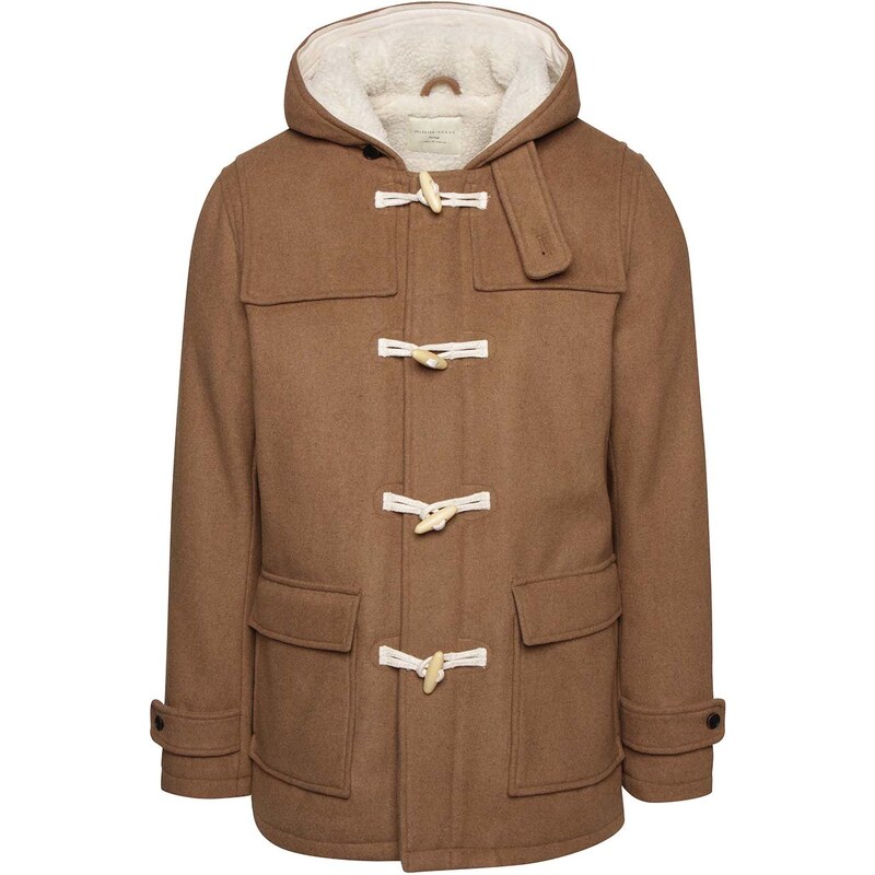 Světle hnědý vlněný kabát s kapucí Selected Homme Carlyle