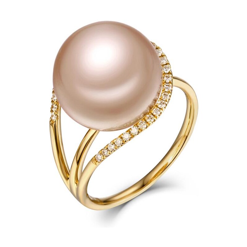 Eppi Zlatý prsten s broskvovou perlou a diamanty Maida