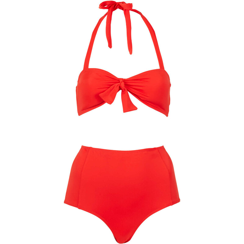Topshop Red Bandeau High Waist Bikini