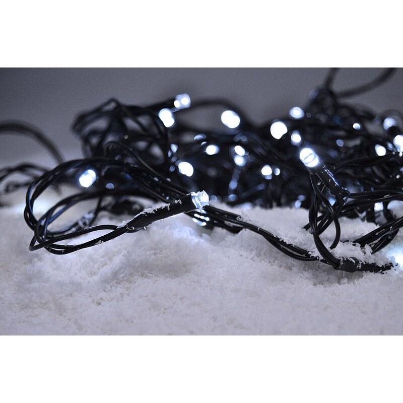 Solight LED vánoční řetěz, 120 LED, 20m, přívod 5m, 8 funkcí, IP44, bílý