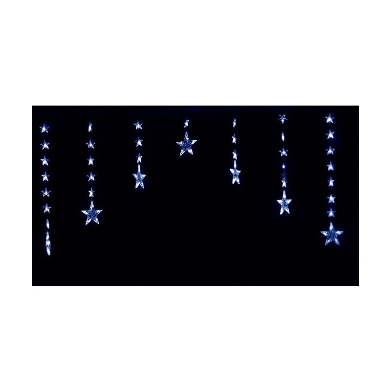 Solight LED vánoční závěs, hvězdy, 62 LED, 0,9 x 2m, přívod 3m, IP20, bílý
