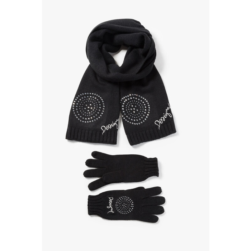 Desigual černý komplet šála,rukavice Basic