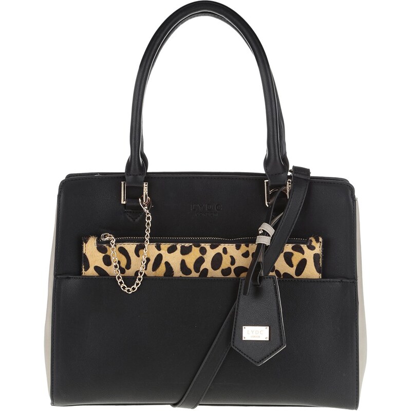 Černá kabelka s leopardím vzorem a detaily ve zlaté barvě LYDC
