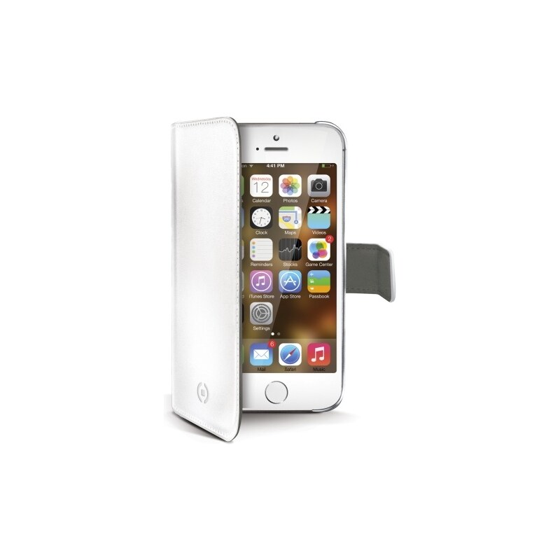 Pouzdro typu kniha Celly Wally pro Apple iPhone 5/5S/SE, bílé WALLY185WH