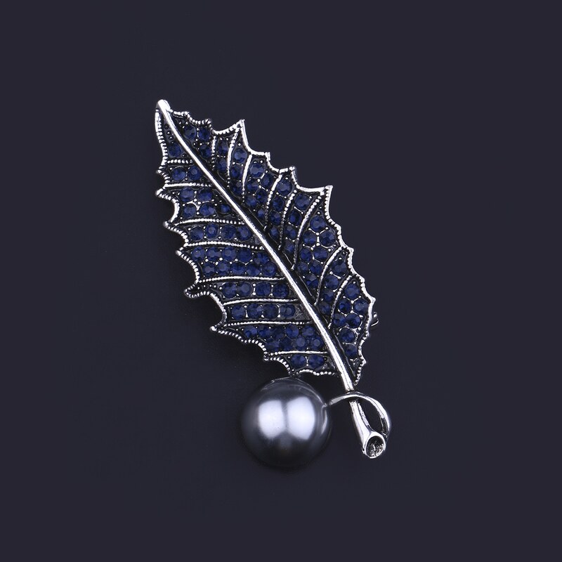 Fashion Icon Brož ve tvaru listu s modrými krystalky