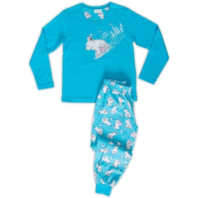 Vienetta Kids Dětské pyžamo dlouhé Méďa na saních - tyrkysová