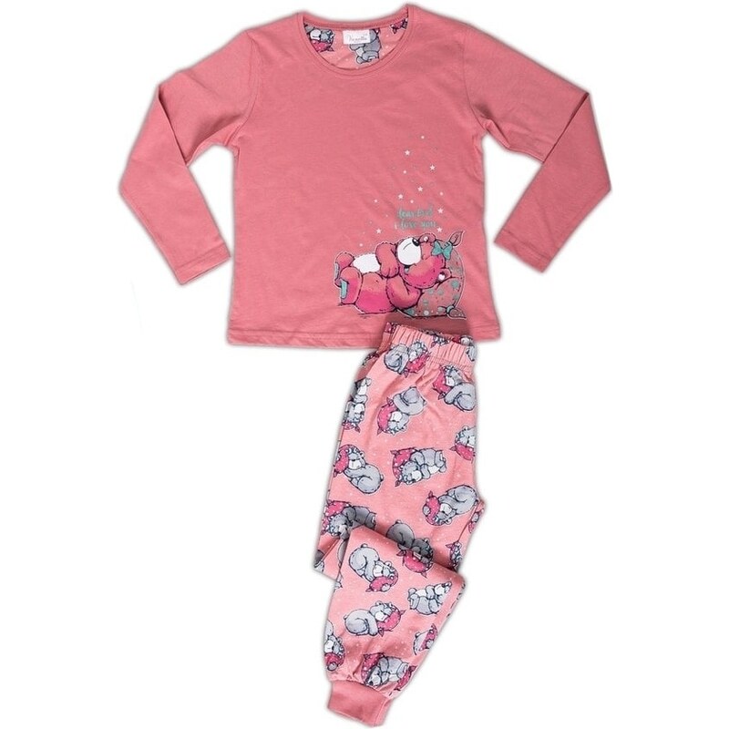 Vienetta Kids Dětské pyžamo dlouhé Méďa s polštářem - tmavě lososová