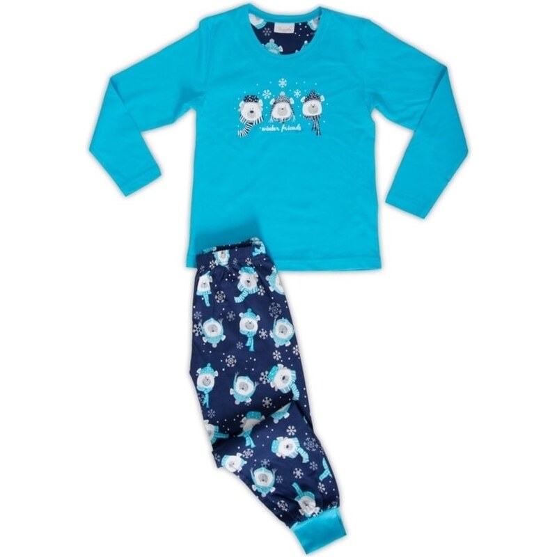 Vienetta Kids Dětské pyžamo dlouhé Méďové se šálou - tyrkysová