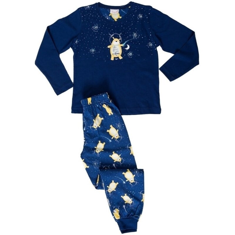 Vienetta Kids Dětské pyžamo dlouhé VIENETTA Méďa a měsíc - tmavě modrá