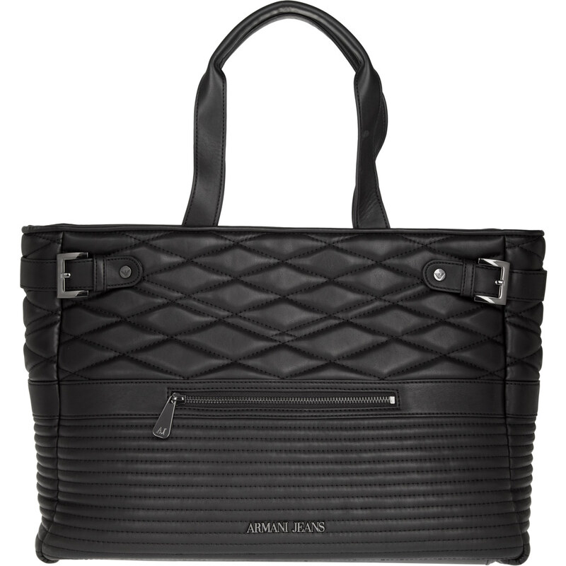 Armani Jeans Biker Quilted Shopping Bag PVC Nero