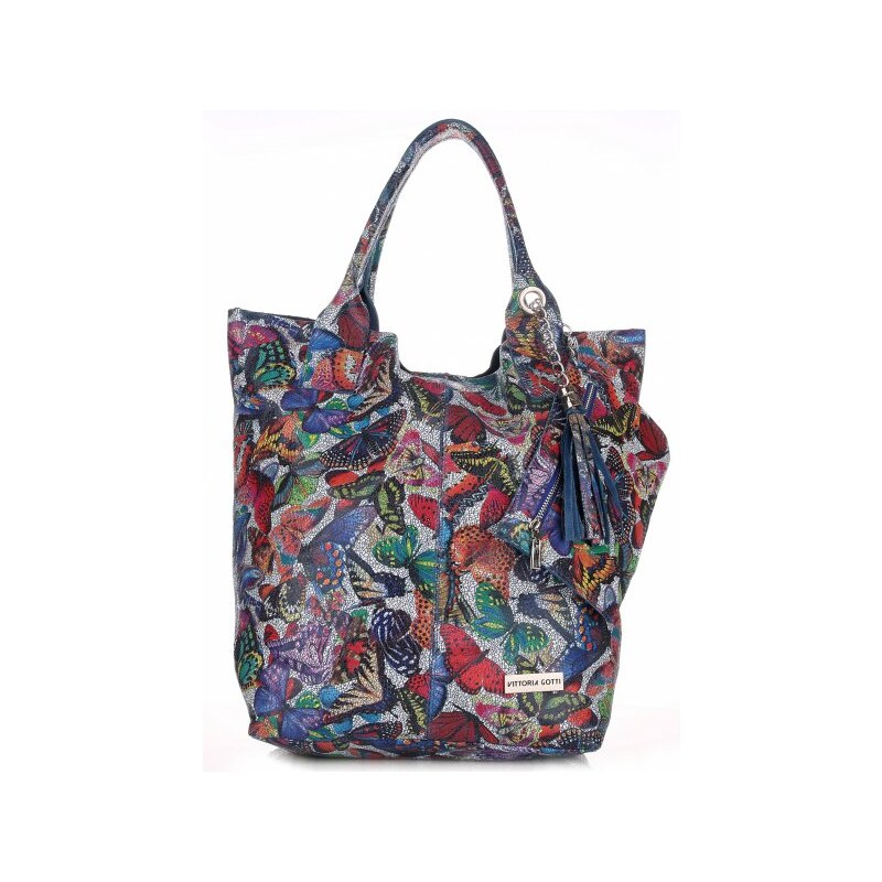 Vittoria Gotti Kožené Kabelky VITTORIA GOTI Made in Italy Shopperbag Butterfly Multicolor - Modrá