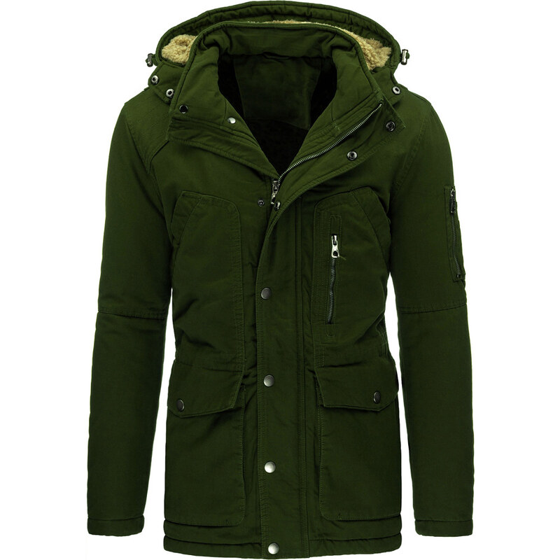 Coolbuddy Pánská zimní bunda s kapucí olivové barvy 9431