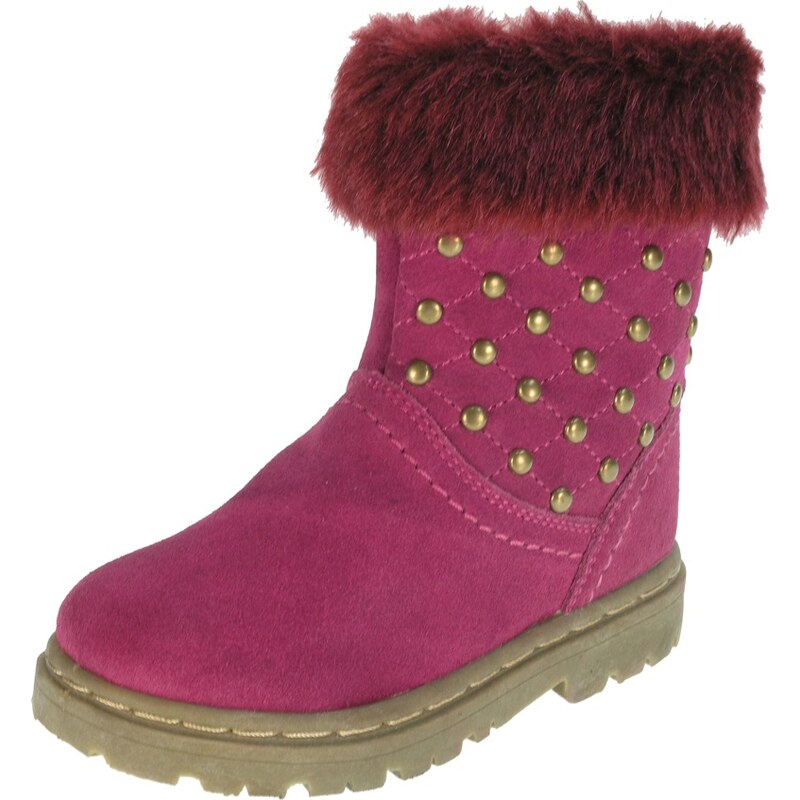 Beppi Dívčí zimní boty s kožíškem a cvočky - růžové