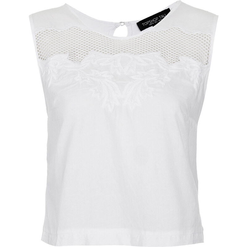Topshop Tall Embroidered White Crop