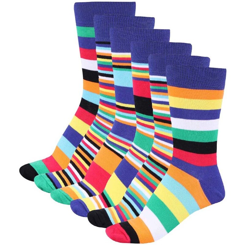 Sada šesti barevných pánských ponožek s pruhy Oddsocks