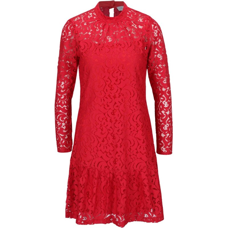 Červené krajkové šaty s dlouhým rukávem Closet