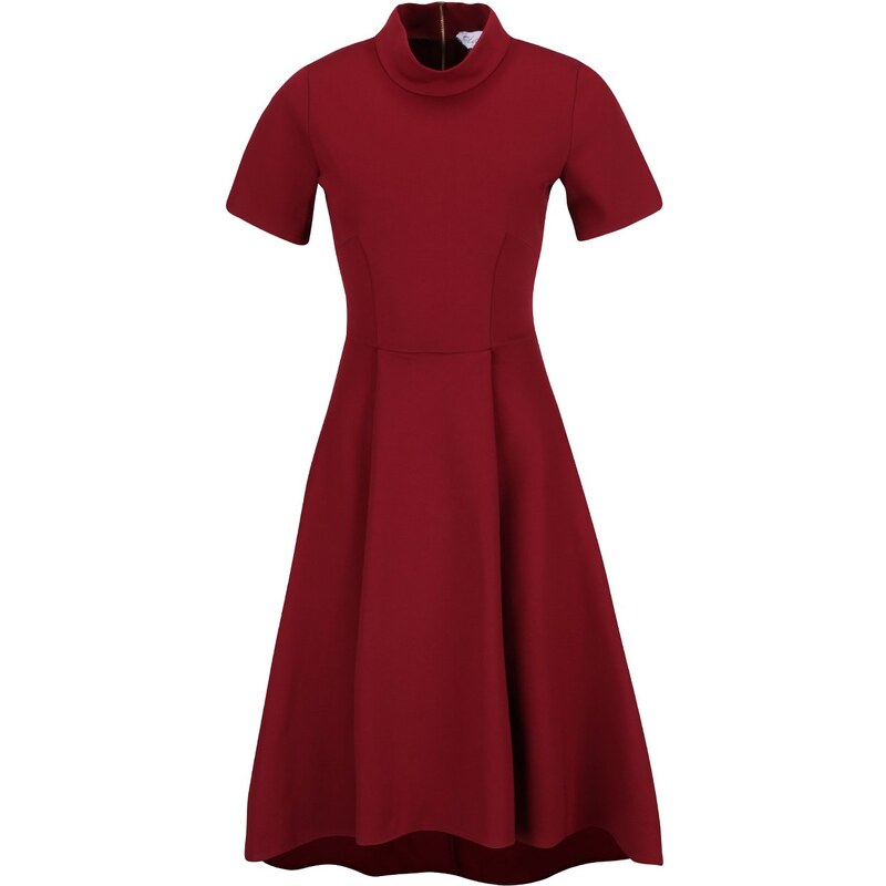 Vínové šaty se stojáčkem a krátkým rukávem Closet