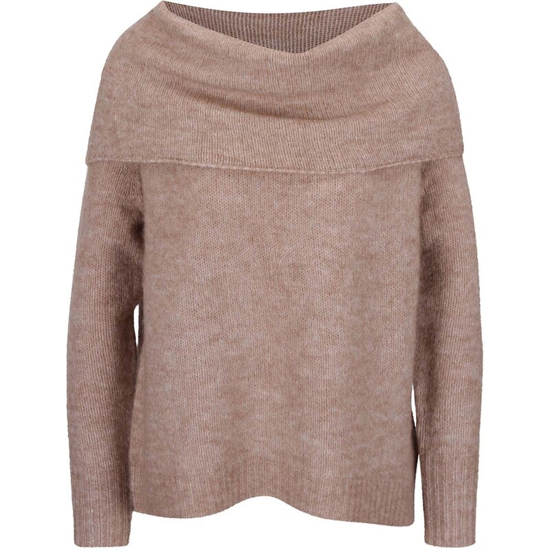 Světle hnědý oversize svetr s vysokým límcem ONLY Bergen