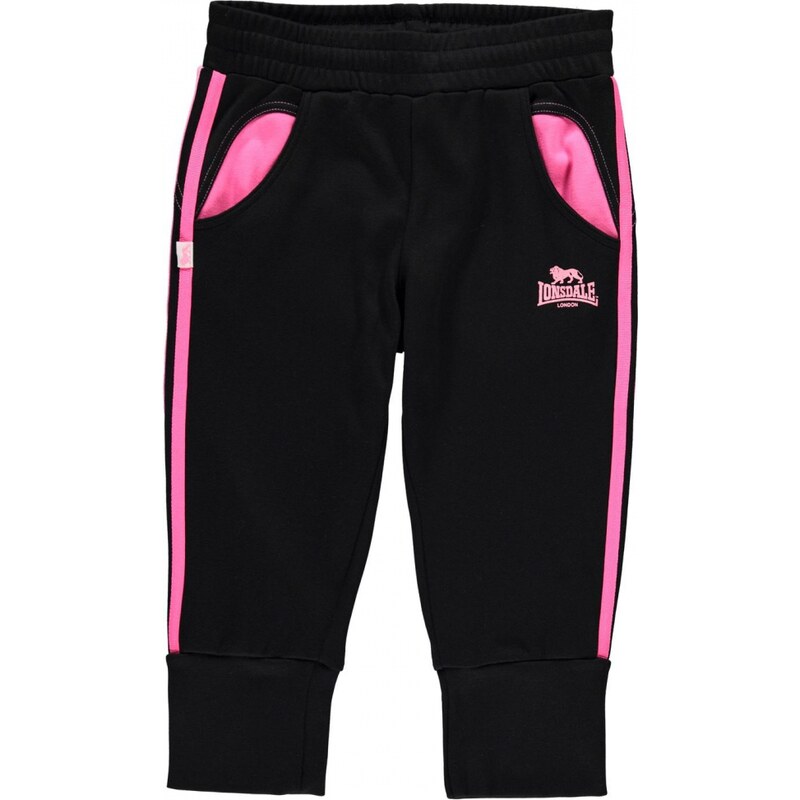 Lonsdale 2 Stripe Three Quarter Jogging Bottoms Junior Girls, black/pink/pink