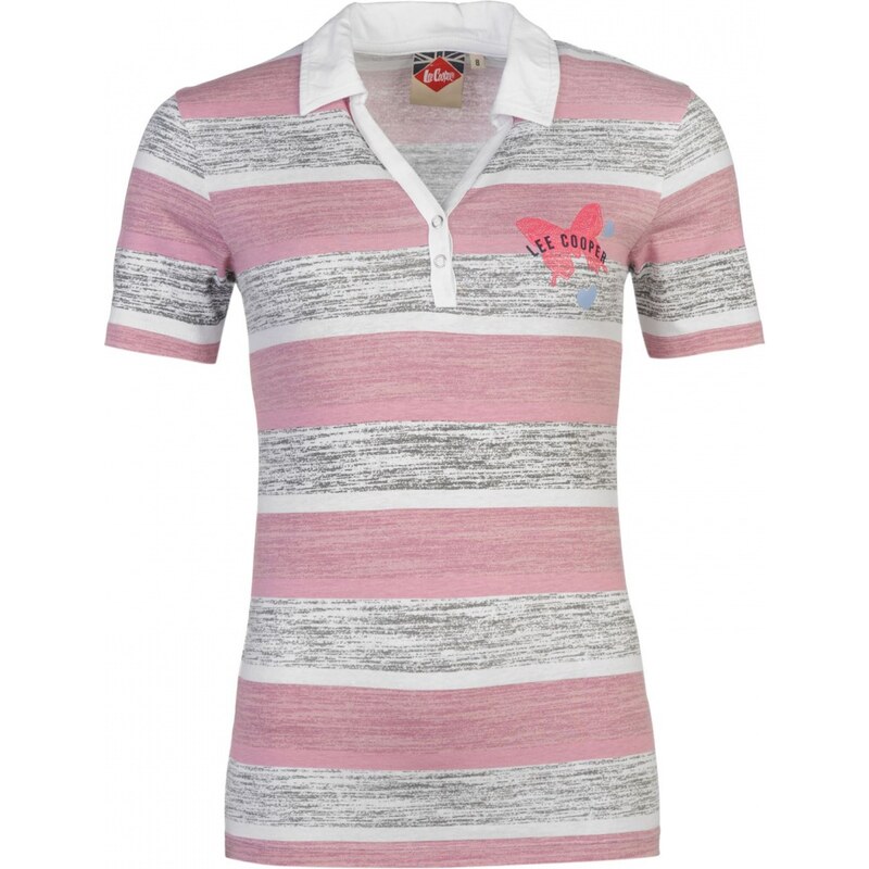 Lee Cooper Textured AOP Polo Shirt Ladies, multi pink strp