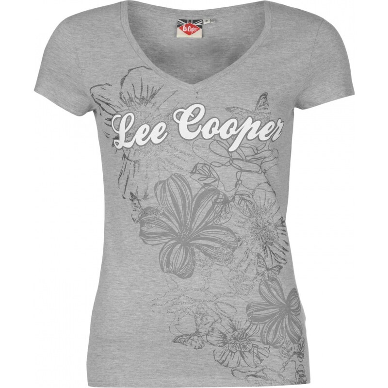 Lee Cooper Glitter V T Shirt Ladies, grey marl
