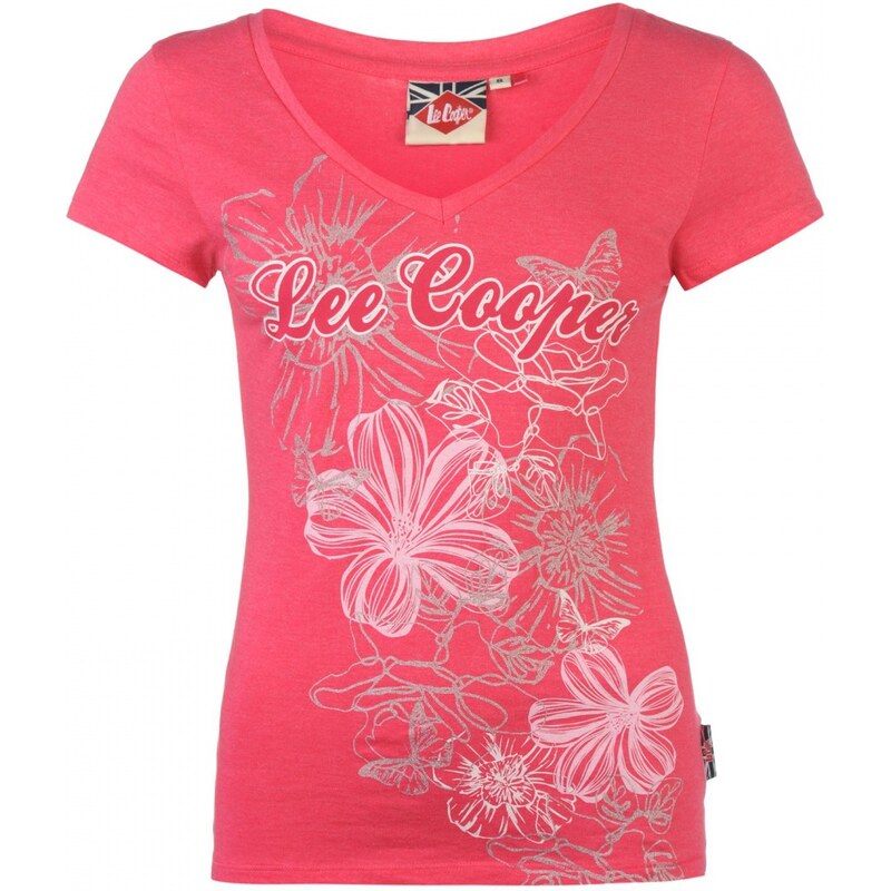 Lee Cooper Glitter V T Shirt Ladies, hot pink marl