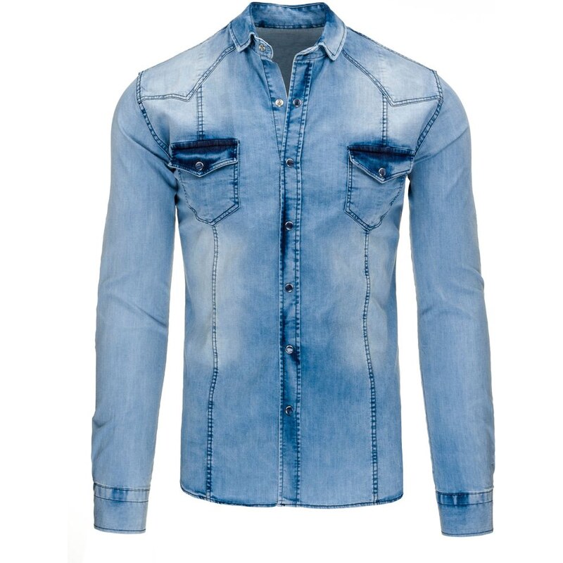 Zajímavě šisovaná modrá džínová košile