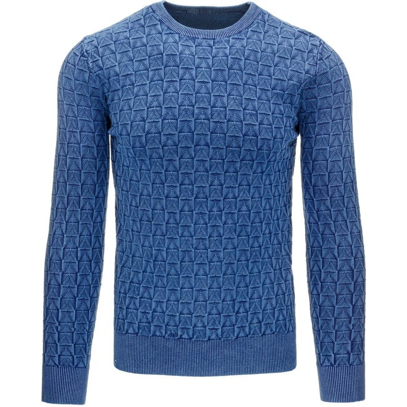 Bavlněný modrý svetr s decentním trendy vzorem