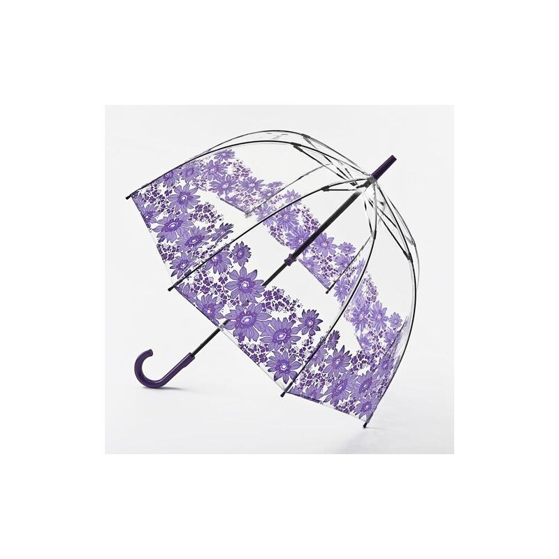 Fulton dámský průhledný holový deštník Birdcage 2 PURPLE GERBERA L042