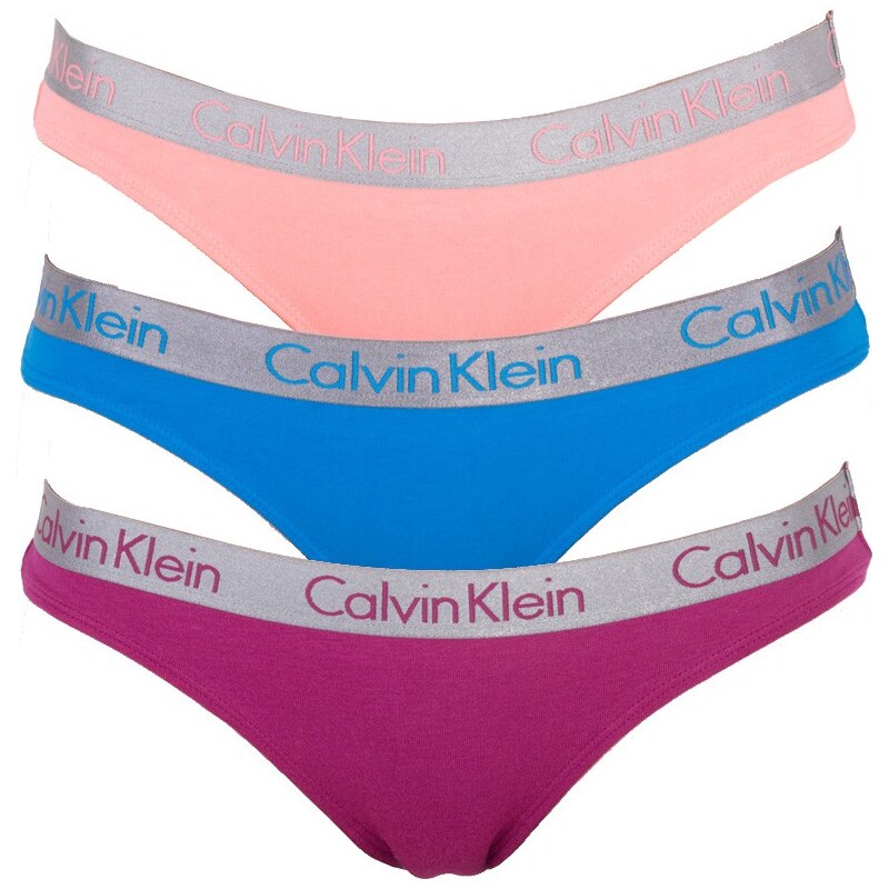 3PACK Dámské Kalhotky Calvin Klein Bikini Blue Salmon Burgundy