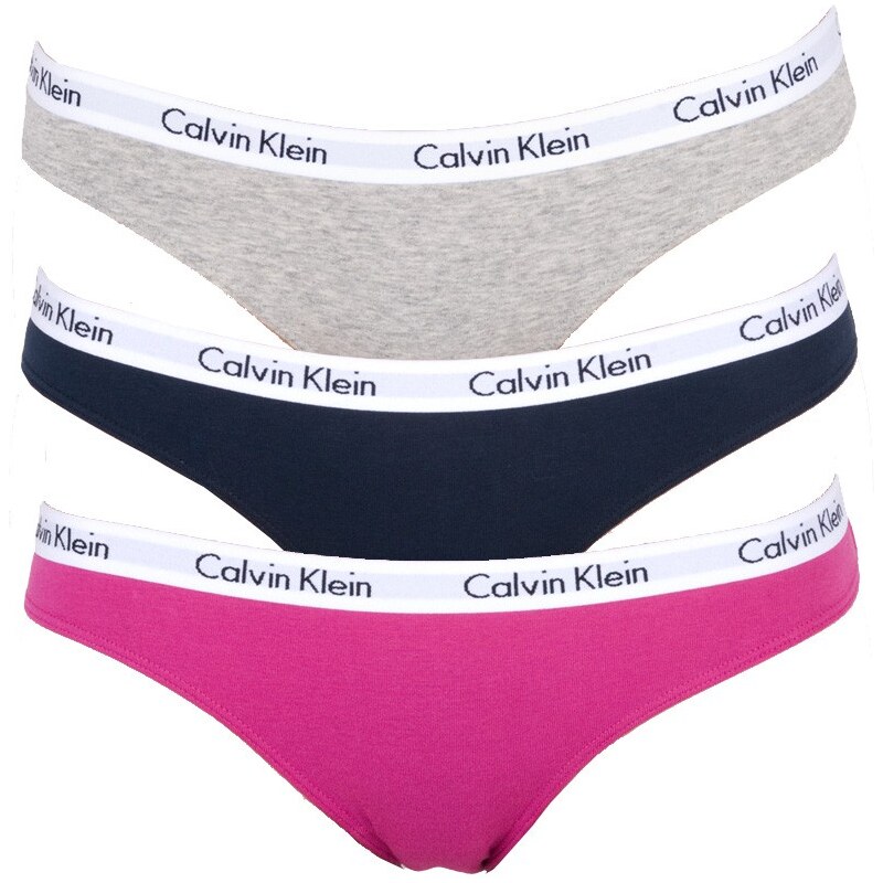 3PACK Dámské Kalhotky Calvin Klein Bikini Pink Grey Dark Blue