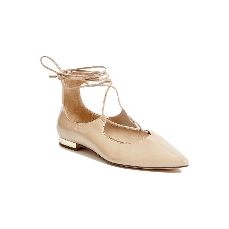 GUESS Hellix Lace-Up Flats - nude