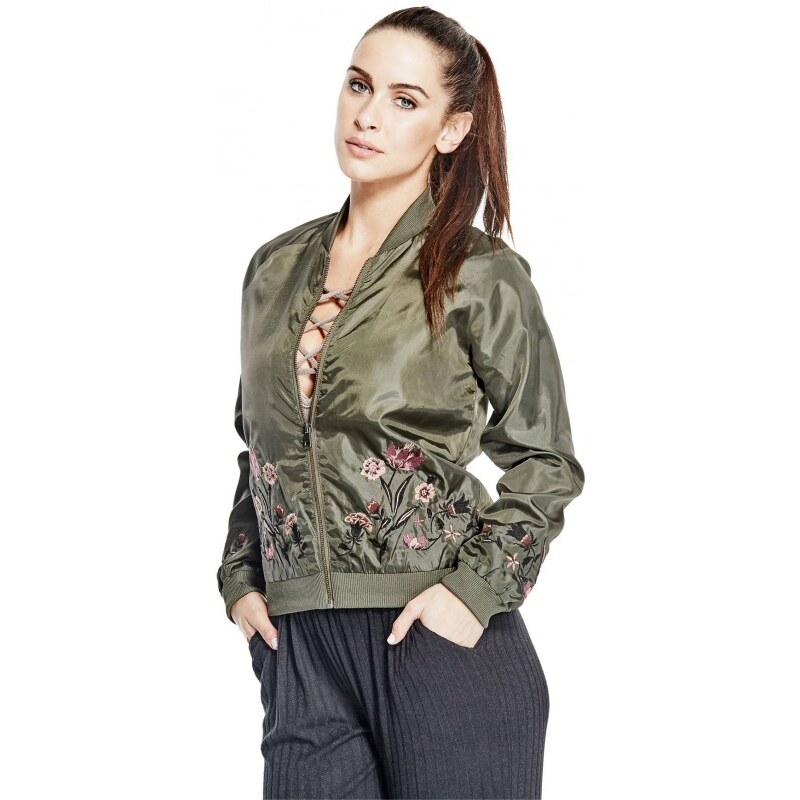 GUESS GUESS Demi Embroidered Bomber Jacket - dusty olive multi