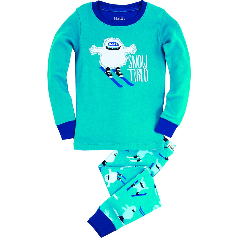 Hatley Chlapecké pyžamo s příšerkou na lyžích - modré