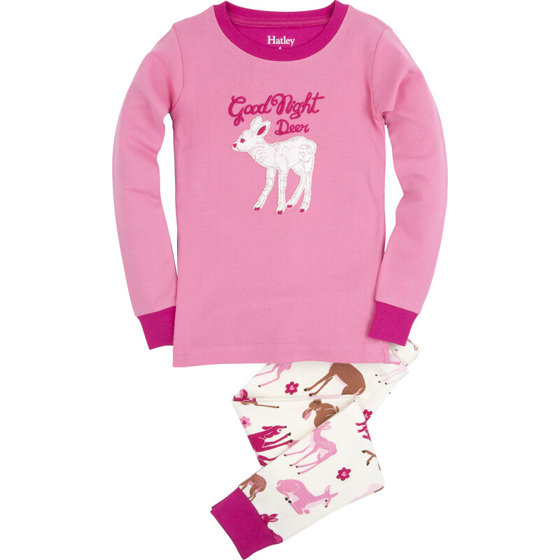 Hatley Dívčí pyžamo s laňkou - bílo-růžové
