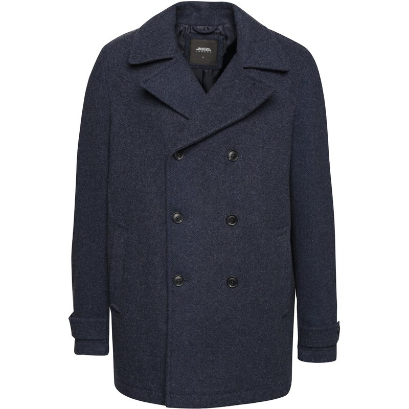 Tmavě modrý vlněný kabát Burton Menswear London