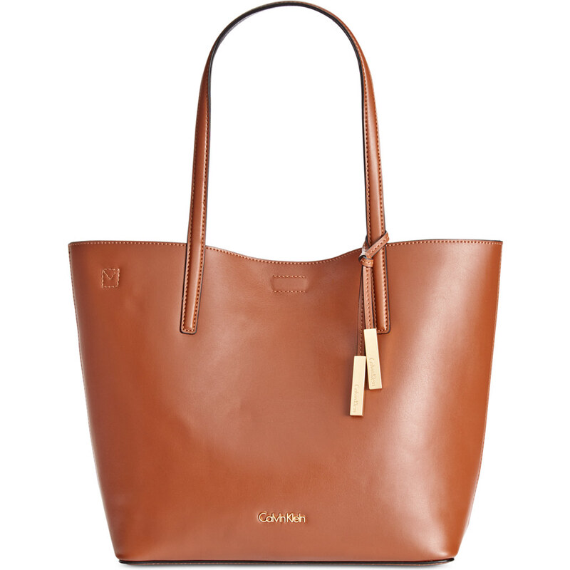 Kožená kabelka Calvin Klein reversible tote brown