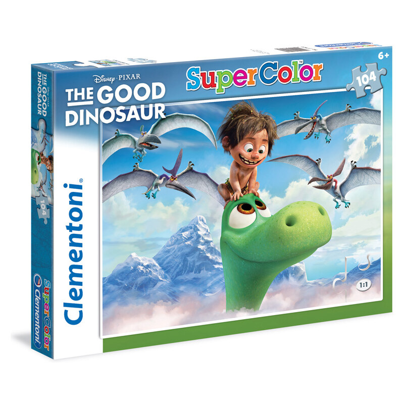 CLEMENTONI Puzzle Supercolor 104 - Hodný dinosaurus-v oblacích