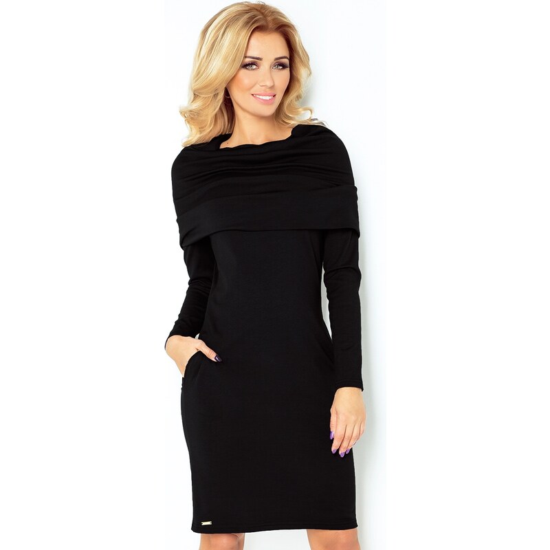 Numoco SAF dámské šaty s dlouhým rukávem a šálovým límcem černé