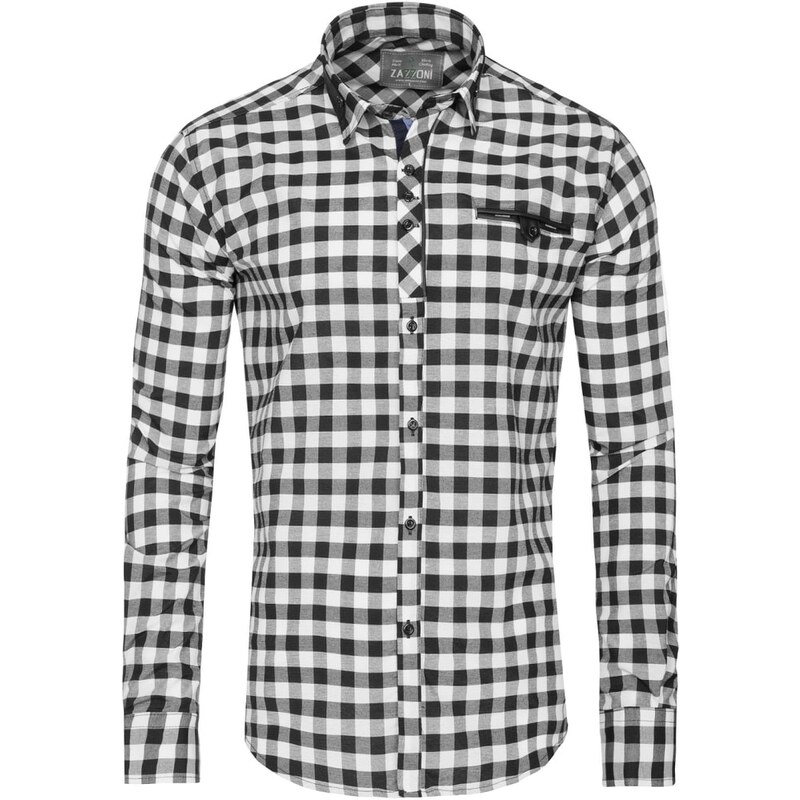 Zazzoni Pánská moderní černo-bílá kostkovaná košile ZAZZONI 9440
