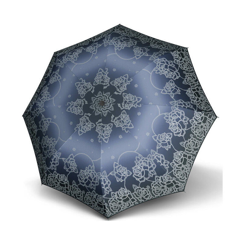 Doppler Dámský skládací vystřelovací deštník Fiber Automatic Classic - modrý s růžemi 73016522