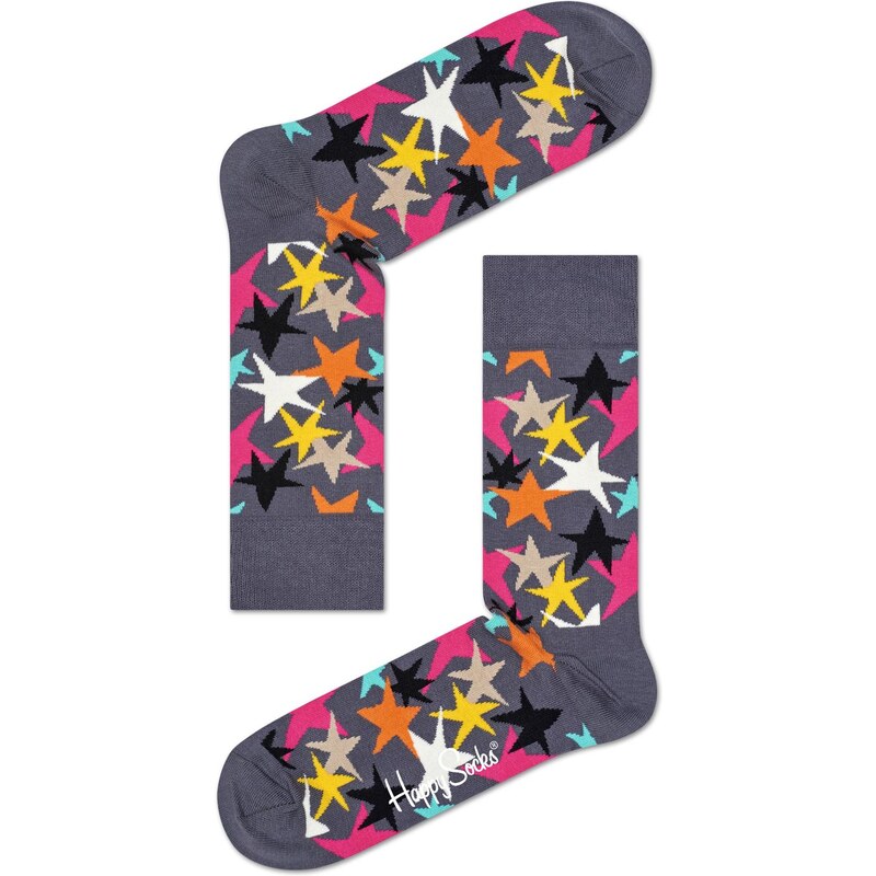 Happy Socks šedé pánské ponožky s hvězdami - 41-46